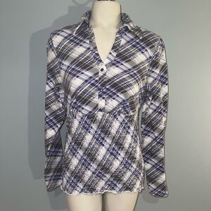 Venus Y2K purple gray plaid blouse cinched waist woman’s medium